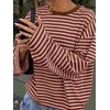 image:imageANRABESS Womens Long Sleeve Shirts Oversized Striped Tops  Soft Breathable LightweightLooseFit Crewneck TeeY2K Cute CasualWorkout School Preppy OutfitsFall Spring TransitionPink Brown Stripe