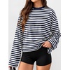 image:imageANRABESS Womens Long Sleeve Shirts Oversized Striped Tops  Soft Breathable LightweightLooseFit Crewneck TeeY2K Cute CasualWorkout School Preppy OutfitsFall Spring TransitionNavy Blue White Stripe