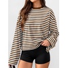 image:imageANRABESS Womens Long Sleeve Shirts Oversized Striped Tops  Soft Breathable LightweightLooseFit Crewneck TeeY2K Cute CasualWorkout School Preppy OutfitsFall Spring TransitionBrown White Stripe