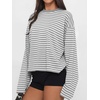 image:imageANRABESS Womens Long Sleeve Shirts Oversized Striped Tops  Soft Breathable LightweightLooseFit Crewneck TeeY2K Cute CasualWorkout School Preppy OutfitsFall Spring TransitionGrey White Stripe