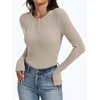 image:imageANRABESS Womens Long Sleeve Shirts Ribbed Henley Top  Slim Fitted Tee Soft Comfy Business Casual 0ffice Work Outfits Going Out Daily Wear Fall Spring Transition ClothingParchment