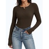 image:imageANRABESS Womens Long Sleeve Shirts Ribbed Henley Top  Slim Fitted Tee Soft Comfy Business Casual 0ffice Work Outfits Going Out Daily Wear Fall Spring Transition ClothingCoffee