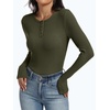 image:imageANRABESS Womens Long Sleeve Shirts Ribbed Henley Top  Slim Fitted Tee Soft Comfy Business Casual 0ffice Work Outfits Going Out Daily Wear Fall Spring Transition ClothingArmy Green