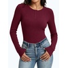 image:imageANRABESS Womens Long Sleeve Shirts Ribbed Henley Top  Slim Fitted Tee Soft Comfy Business Casual 0ffice Work Outfits Going Out Daily Wear Fall Spring Transition ClothingBurgundy