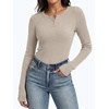 image:imageANRABESS Womens Long Sleeve Shirts Ribbed Henley Top  Slim Fitted Tee Soft Comfy Business Casual 0ffice Work Outfits Going Out Daily Wear Fall Spring Transition ClothingParchment
