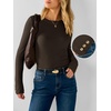 image:imageANRABESS Womens Long Sleeve Shirts Slim Fitted Tops  Stretchy Ribbed Knit Top Crewneck Button Cuffs Office Work Casual Outfits Minimal Elegant Fall Winter Layering ClothesCoffee