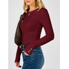 image:imageANRABESS Womens Long Sleeve Shirts Slim Fitted Tops  Stretchy Ribbed Knit Top Crewneck Button Cuffs Office Work Casual Outfits Minimal Elegant Fall Winter Layering ClothesDeep Red
