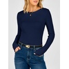 image:imageANRABESS Womens Long Sleeve Shirts Slim Fitted Tops  Stretchy Ribbed Knit Top Crewneck Button Cuffs Office Work Casual Outfits Minimal Elegant Fall Winter Layering ClothesNavy Blue