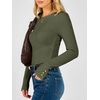 image:imageANRABESS Womens Long Sleeve Shirts Slim Fitted Tops  Stretchy Ribbed Knit Top Crewneck Button Cuffs Office Work Casual Outfits Minimal Elegant Fall Winter Layering ClothesArmy Green