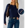 image:imageANRABESS Womens Long Sleeve Shirts Slim Fitted Tops  Stretchy Ribbed Knit Top Crewneck Button Cuffs Office Work Casual Outfits Minimal Elegant Fall Winter Layering ClothesNavy Blue
