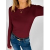 image:imageANRABESS Womens Long Sleeve Shirts Slim Fitted Tops  Stretchy Ribbed Knit Top Crewneck Button Cuffs Office Work Casual Outfits Minimal Elegant Fall Winter Layering ClothesDeep Red