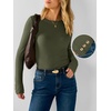 image:imageANRABESS Womens Long Sleeve Shirts Slim Fitted Tops  Stretchy Ribbed Knit Top Crewneck Button Cuffs Office Work Casual Outfits Minimal Elegant Fall Winter Layering ClothesArmy Green