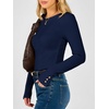 image:imageANRABESS Womens Long Sleeve Shirts Slim Fitted Tops  Stretchy Ribbed Knit Top Crewneck Button Cuffs Office Work Casual Outfits Minimal Elegant Fall Winter Layering ClothesNavy Blue