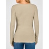 image:imageANRABESS Womens Long Sleeve Shirts Slim Fitted Tops  Stretchy Ribbed Knit Top Crewneck Button Cuffs Office Work Casual Outfits Minimal Elegant Fall Winter Layering ClothesBeige