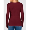 image:imageANRABESS Womens Long Sleeve Shirts Slim Fitted Tops  Stretchy Ribbed Knit Top Crewneck Button Cuffs Office Work Casual Outfits Minimal Elegant Fall Winter Layering ClothesDeep Red