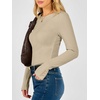 image:imageANRABESS Womens Long Sleeve Shirts Slim Fitted Tops  Stretchy Ribbed Knit Top Crewneck Button Cuffs Office Work Casual Outfits Minimal Elegant Fall Winter Layering ClothesBeige