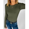 image:imageANRABESS Womens Long Sleeve Shirts Slim Fitted Tops  Stretchy Ribbed Knit Top Crewneck Button Cuffs Office Work Casual Outfits Minimal Elegant Fall Winter Layering ClothesArmy Green