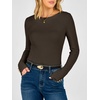 image:imageANRABESS Womens Long Sleeve Shirts Slim Fitted Tops  Stretchy Ribbed Knit Top Crewneck Button Cuffs Office Work Casual Outfits Minimal Elegant Fall Winter Layering ClothesCoffee