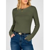 image:imageANRABESS Womens Long Sleeve Shirts Slim Fitted Tops  Stretchy Ribbed Knit Top Crewneck Button Cuffs Office Work Casual Outfits Minimal Elegant Fall Winter Layering ClothesArmy Green