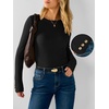 image:imageANRABESS Womens Long Sleeve Shirts Slim Fitted Tops  Stretchy Ribbed Knit Top Crewneck Button Cuffs Office Work Casual Outfits Minimal Elegant Fall Winter Layering ClothesBlack
