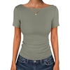 image:imageANRABESS Womens Boat Neck Short Sleeve Top Ribbed Knit Fitted T Shirts AllDay Comfy for Work Daily amp Summer Tee ShirtsSage Green