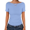 image:imageANRABESS Womens Boat Neck Short Sleeve Top Ribbed Knit Fitted T Shirts AllDay Comfy for Work Daily amp Summer Tee ShirtsSky Blue