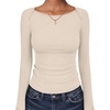 image:imageANRABESS Womens Long Sleeve Boat Neck Fitted Tops  Ribbed Slim Fit Basic Shirts Soft Stretchy Breathable Layer Tee Fall Winter Casual Work Travel Vacation Everyday WearBeige