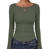 image:imageANRABESS Womens Long Sleeve Boat Neck Fitted Tops  Ribbed Slim Fit Basic Shirts Soft Stretchy Breathable Layer Tee Fall Winter Casual Work Travel Vacation Everyday WearArmy Green