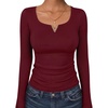 image:imageANRABESS Womens Long Sleeve Scoop Neck V Notch Tops  Ribbed Knit Slim Fit Shirts Comfy Soft Stretch Breathable Tee Basic Casual Daily Wear Work Travel Fall Winter Spring LayerWine Red