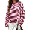 image:imageANRABESS Womens Long Sleeve Shirts Oversized Striped Tops  Soft Breathable LightweightLooseFit Crewneck TeeY2K Cute CasualWorkout School Preppy OutfitsFall Spring TransitionRed White Stripe