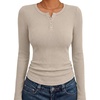 image:imageANRABESS Womens Long Sleeve Shirts Ribbed Henley Top  Slim Fitted Tee Soft Comfy Business Casual 0ffice Work Outfits Going Out Daily Wear Fall Spring Transition ClothingParchment