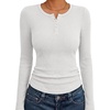 image:imageANRABESS Womens Long Sleeve Shirts Ribbed Henley Top  Slim Fitted Tee Soft Comfy Business Casual 0ffice Work Outfits Going Out Daily Wear Fall Spring Transition ClothingWhite