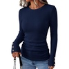 image:imageANRABESS Womens Long Sleeve Shirts Slim Fitted Tops  Stretchy Ribbed Knit Top Crewneck Button Cuffs Office Work Casual Outfits Minimal Elegant Fall Winter Layering ClothesNavy Blue