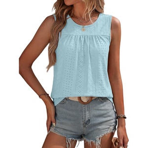 image:imageANRABESS Women Sleeveless Tank Top 2026 Summer Casual Loose Fit Eyelet Flowy Shirts 2026 Beach Vacation ClothesLight Sky Blue