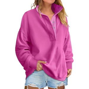 image:imageANRABESS Womens Long Sleeve Henley Oversized Sweatshirts  Soft Fleece Button Stand Collar Pullover Tops Loose Drop Shoulder Fit School Daily Casual Outfits Fall Winter ClothesNeon Peony