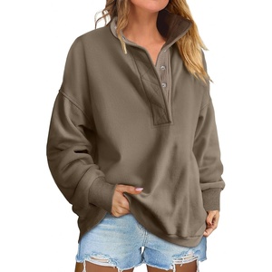 image:imageANRABESS Womens Long Sleeve Henley Oversized Sweatshirts  Soft Fleece Button Stand Collar Pullover Tops Loose Drop Shoulder Fit School Daily Casual Outfits Fall Winter ClothesBrown