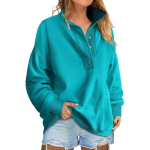 image:imageANRABESS Womens Long Sleeve Henley Oversized Sweatshirts  Soft Fleece Button Stand Collar Pullover Tops Loose Drop Shoulder Fit School Daily Casual Outfits Fall Winter ClothesLake Green