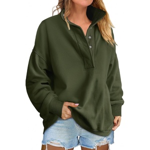 image:imageANRABESS Womens Long Sleeve Henley Oversized Sweatshirts  Soft Fleece Button Stand Collar Pullover Tops Loose Drop Shoulder Fit School Daily Casual Outfits Fall Winter ClothesArmy Green
