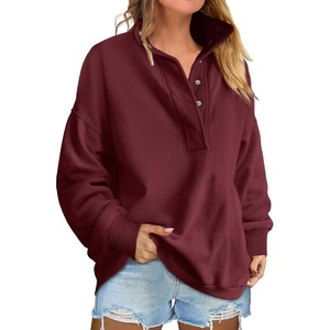 image:imageANRABESS Womens Long Sleeve Henley Oversized Sweatshirts  Soft Fleece Button Stand Collar Pullover Tops Loose Drop Shoulder Fit School Daily Casual Outfits Fall Winter ClothesWine Red