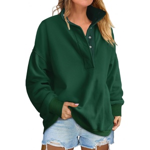 image:imageANRABESS Womens Long Sleeve Henley Oversized Sweatshirts  Soft Fleece Button Stand Collar Pullover Tops Loose Drop Shoulder Fit School Daily Casual Outfits Fall Winter ClothesDeep Green