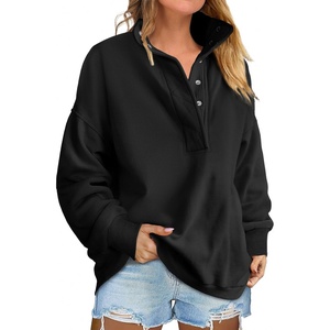 image:imageANRABESS Womens Long Sleeve Henley Oversized Sweatshirts  Soft Fleece Button Stand Collar Pullover Tops Loose Drop Shoulder Fit School Daily Casual Outfits Fall Winter ClothesBlack
