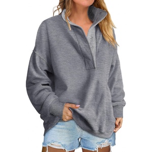 image:imageANRABESS Womens Long Sleeve Henley Oversized Sweatshirts  Soft Fleece Button Stand Collar Pullover Tops Loose Drop Shoulder Fit School Daily Casual Outfits Fall Winter ClothesGrey