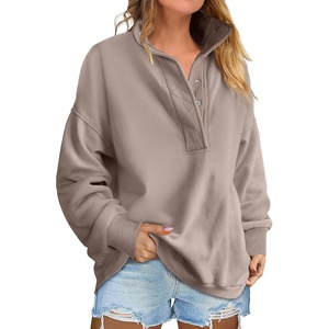 image:imageANRABESS Womens Long Sleeve Henley Oversized Sweatshirts  Soft Fleece Button Stand Collar Pullover Tops Loose Drop Shoulder Fit School Daily Casual Outfits Fall Winter ClothesMocha