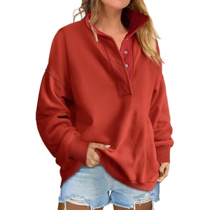 image:imageANRABESS Womens Long Sleeve Henley Oversized Sweatshirts  Soft Fleece Button Stand Collar Pullover Tops Loose Drop Shoulder Fit School Daily Casual Outfits Fall Winter ClothesBright Red