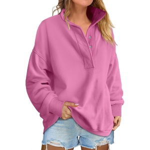 image:imageANRABESS Womens Long Sleeve Henley Oversized Sweatshirts  Soft Fleece Button Stand Collar Pullover Tops Loose Drop Shoulder Fit School Daily Casual Outfits Fall Winter ClothesHot Pink