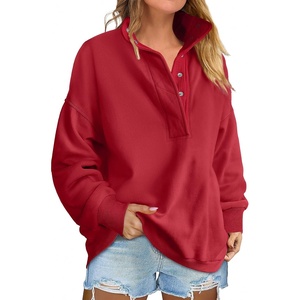 image:imageANRABESS Womens Long Sleeve Henley Oversized Sweatshirts  Soft Fleece Button Stand Collar Pullover Tops Loose Drop Shoulder Fit School Daily Casual Outfits Fall Winter ClothesRed