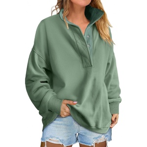 image:imageANRABESS Womens Long Sleeve Henley Oversized Sweatshirts  Soft Fleece Button Stand Collar Pullover Tops Loose Drop Shoulder Fit School Daily Casual Outfits Fall Winter ClothesGreen