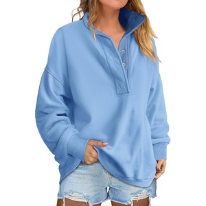 image:imageANRABESS Womens Long Sleeve Henley Oversized Sweatshirts  Soft Fleece Button Stand Collar Pullover Tops Loose Drop Shoulder Fit School Daily Casual Outfits Fall Winter ClothesBright Blue