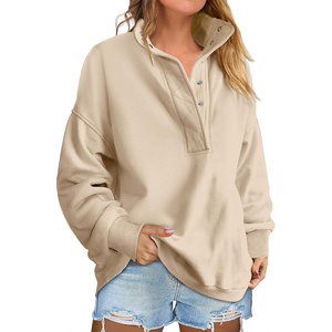 image:imageANRABESS Womens Long Sleeve Henley Oversized Sweatshirts  Soft Fleece Button Stand Collar Pullover Tops Loose Drop Shoulder Fit School Daily Casual Outfits Fall Winter ClothesParchment