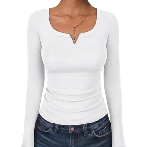 image:imageANRABESS Womens Long Sleeve Scoop Neck V Notch Tops  Ribbed Knit Slim Fit Shirts Comfy Soft Stretch Breathable Tee Basic Casual Daily Wear Work Travel Fall Winter Spring LayerWhite